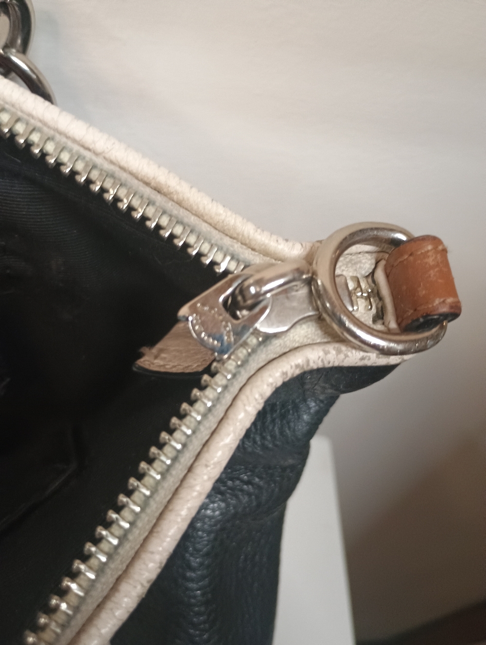 Coach Black Leather Tote with Tan Handles and Cream Trim For Repair - Picture 12 of 13